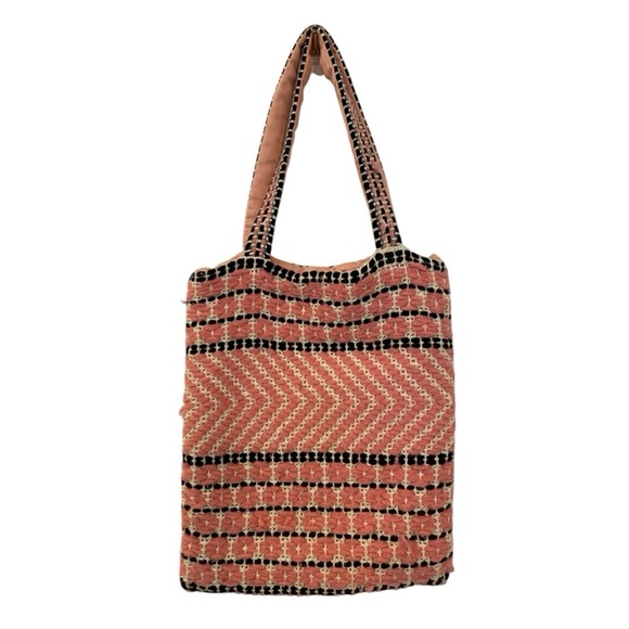 Vintage Handmade Crochet Embroidered Small Tote Handbag Pink Boho Market Bag - Picture 2 of 7